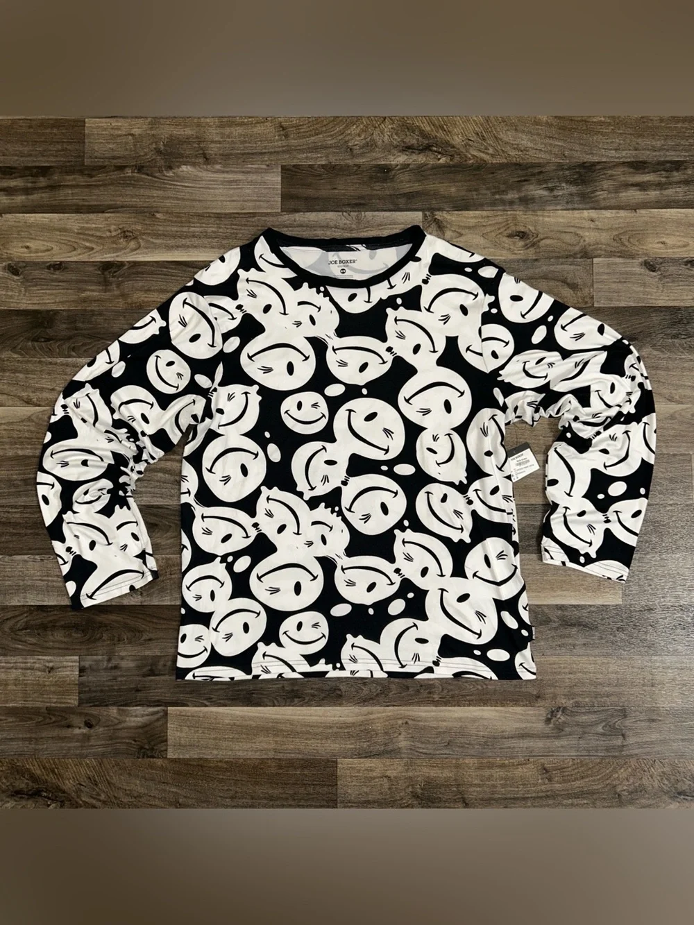 Joe Boxer Smiley Face Sueded Sleep Shirt Men’s M Black White NWT
